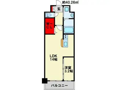 グランシャリオ三萩野(1LDK/13階)の間取り写真