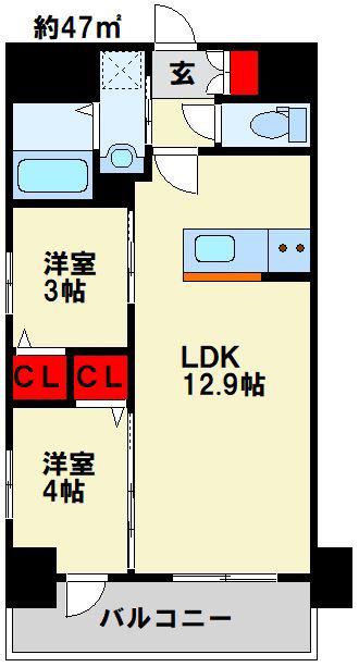 プレジデンスざ京(2LDK/10階)の間取り写真