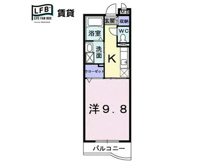 アッソレート・ポストII(1K/1階)の間取り写真