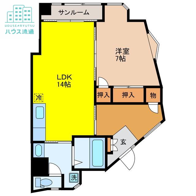 長崎電軌本線 住吉駅(長崎) 徒歩3分 7階建 築33年(1LDK/2階)の間取り写真