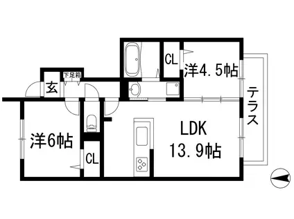 ミストラルコート2(2LDK/1階)の間取り写真