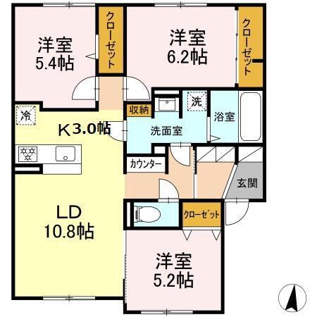 ORKA VILLAGE C(3LDK/2階)の間取り写真