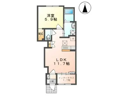 寒河江市内の袋アパート(1LDK/1階)の間取り写真