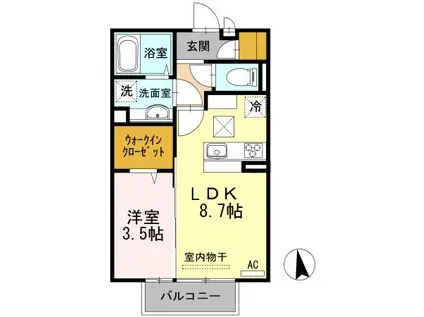 エントラール B(1LDK/2階)の間取り写真