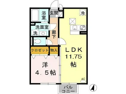 クレセントコート B棟(1LDK/1階)の間取り写真