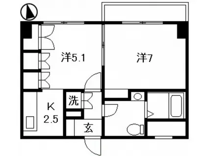ブリアンローズ上幟町(2K/2階)の間取り写真