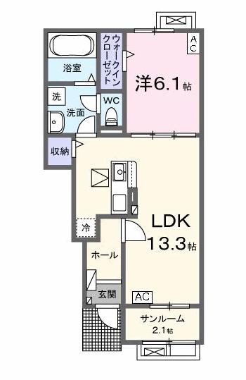 ジュピターII(1LDK/1階)の間取り写真