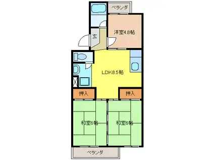 杉本ビル(3LDK/3階)の間取り写真