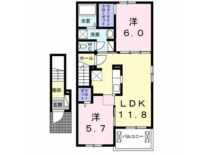 アルカーサI(2LDK/2階)の間取り写真