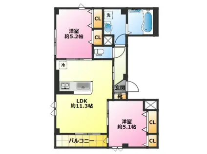 川崎市中原区木月3丁目計画(2LDK/2階)の間取り写真