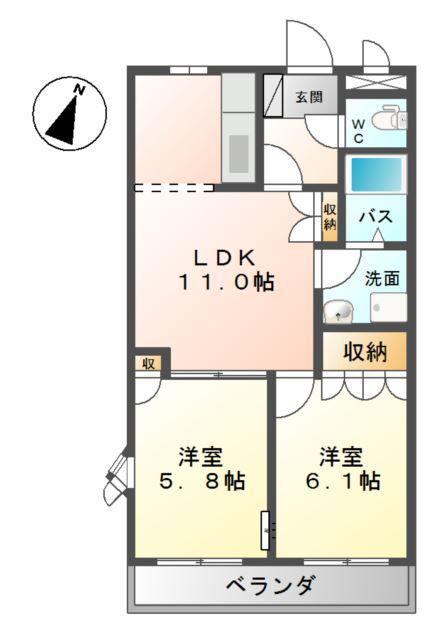 メルヴェールシンシア(2LDK/3階)の間取り写真