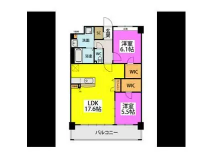 ビオネ美野島(2LDK/10階)の間取り写真