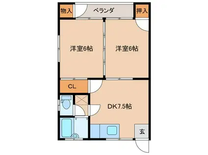 コーポファイン A棟(2DK/1階)の間取り写真