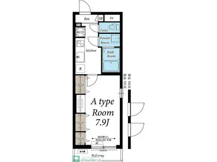 ヴィラ上福岡(1K/3階)の間取り写真