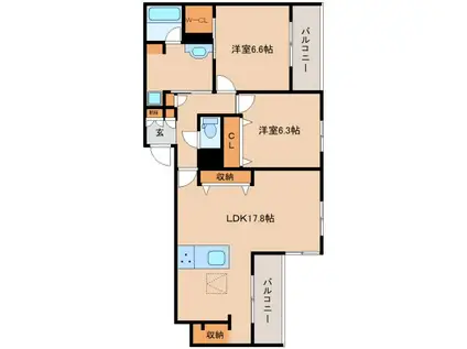 シャーメゾン オークルート奈良(2LDK/1階)の間取り写真