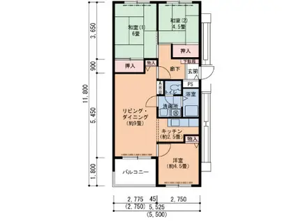 UR芦屋浜 5-2号棟(3LDK/3階)の間取り写真