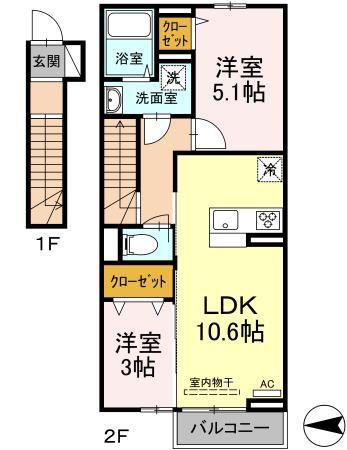 キララC(2LDK/2階)の間取り写真
