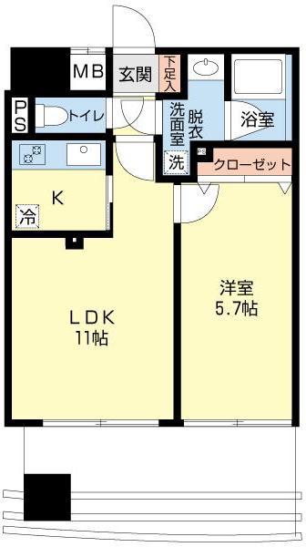六軒町伍番館(1LDK/4階)の間取り写真