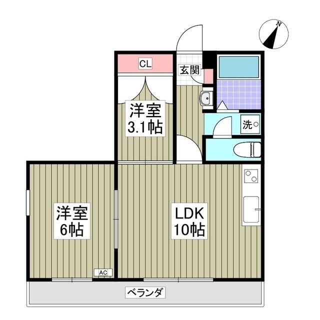 エレミタージュ(2DK/2階)の間取り写真