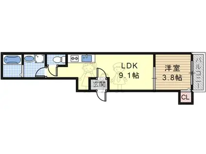 ジニアス・エフ(1LDK/2階)の間取り写真