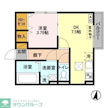 キューブ東松戸(1DK/1階)の間取り写真