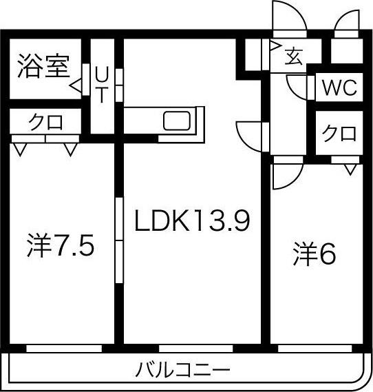 ラフェスタ発寒中央A棟(2LDK/3階)の間取り写真