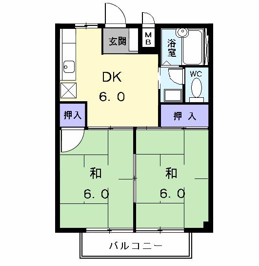 アネックス新町(2DK/1階)の間取り写真