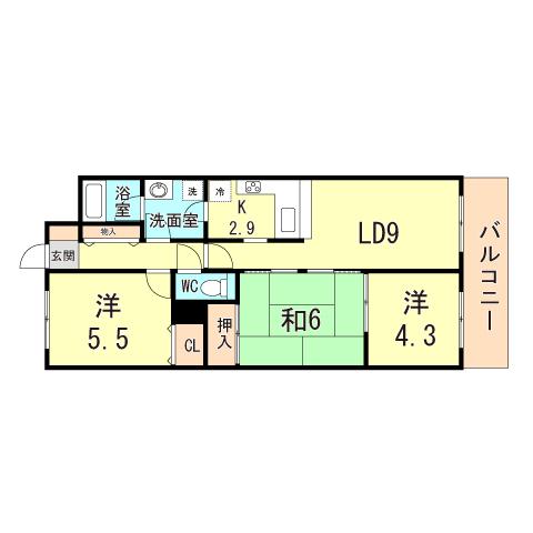 コスモ塩屋(2LDK/5階)の間取り写真