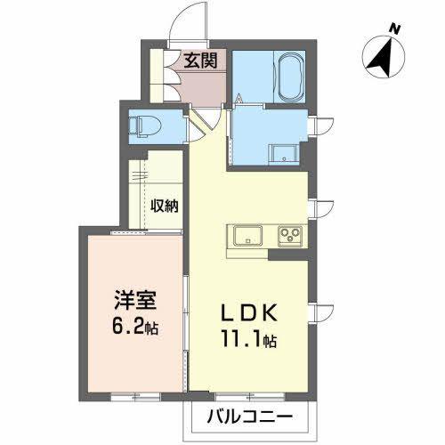 ウエストクロス(1LDK/1階)の間取り写真