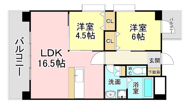 ルネス到津の森(2LDK/4階)の間取り写真
