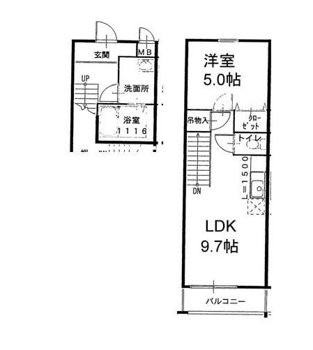 フジパレス谷町A棟(1DK/1階)の間取り写真