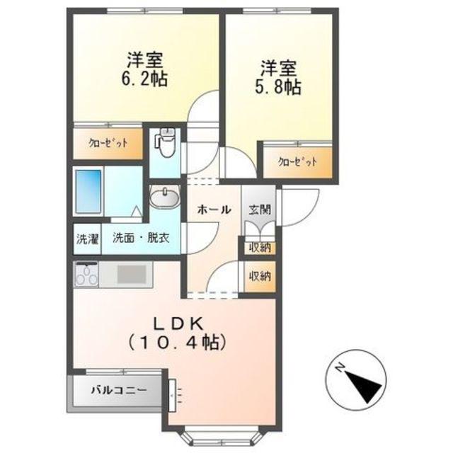 海が見える部屋(2LDK/2階)の間取り写真