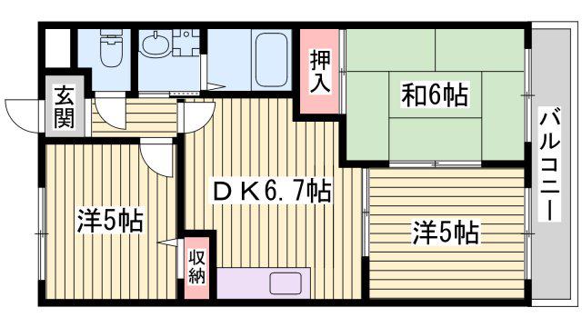 Sメゾン魚住(3DK/1階)の間取り写真