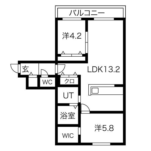 PATIO北19 パティオ(2LDK/2階)の間取り写真