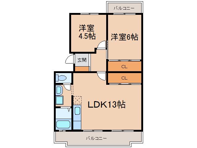 グランメール(2LDK/2階)の間取り写真