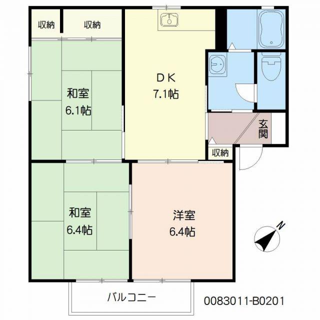 サープラス若久B棟(3DK/2階)の間取り写真