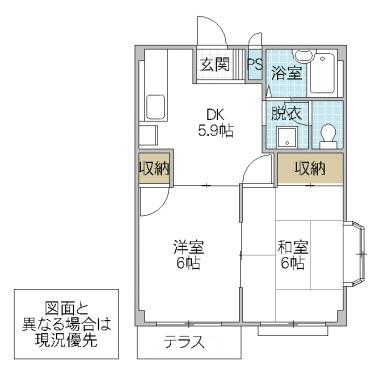 エルディム志賀(2DK/1階)の間取り写真