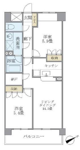 ケーディーエックスレジデンス宮前平(2LDK/1階)の間取り写真
