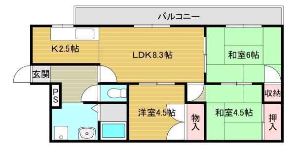コーポイソダ(2K/2階)の間取り写真