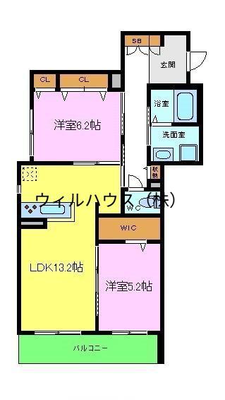グランメゾンS(2LDK/2階)の間取り写真