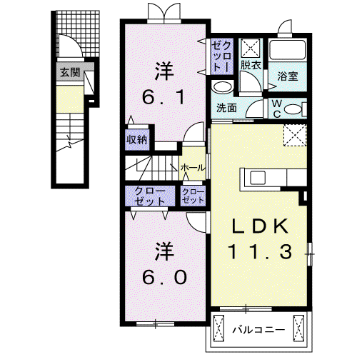 ルミエール古宮 I(2LDK/2階)の間取り写真