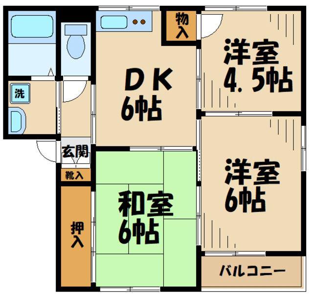 ハイムサエグサ D(3DK/2階)の間取り写真