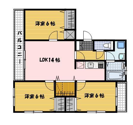 CUBE三原櫻館(3LDK/2階)の間取り写真