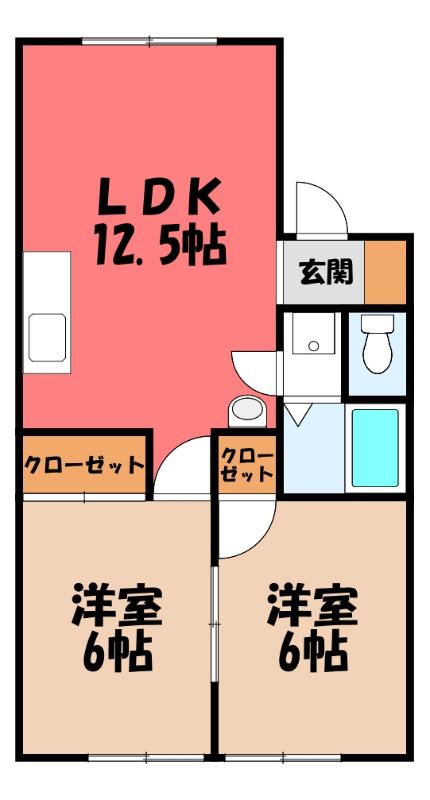リブレス桐生堤町A(2LDK/2階)の間取り写真