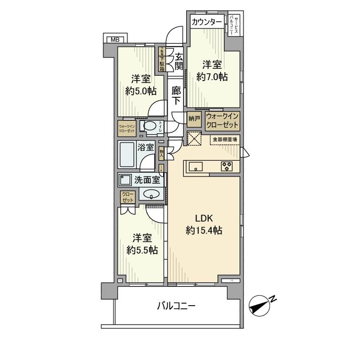 サングランデ東松戸(3LDK/2階)の間取り写真