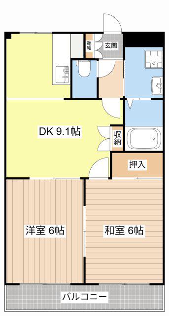 ハッピーガーデン(2DK/2階)の間取り写真