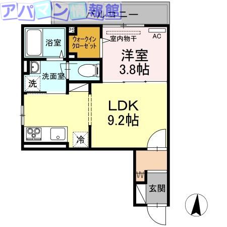 クロノス天神(1LDK/3階)の間取り写真