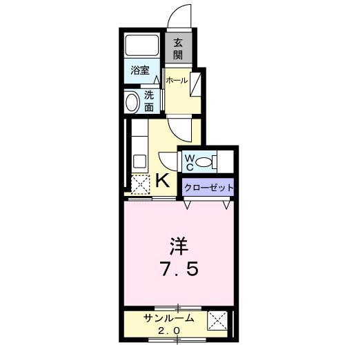 はくもくれんII(1K/1階)の間取り写真