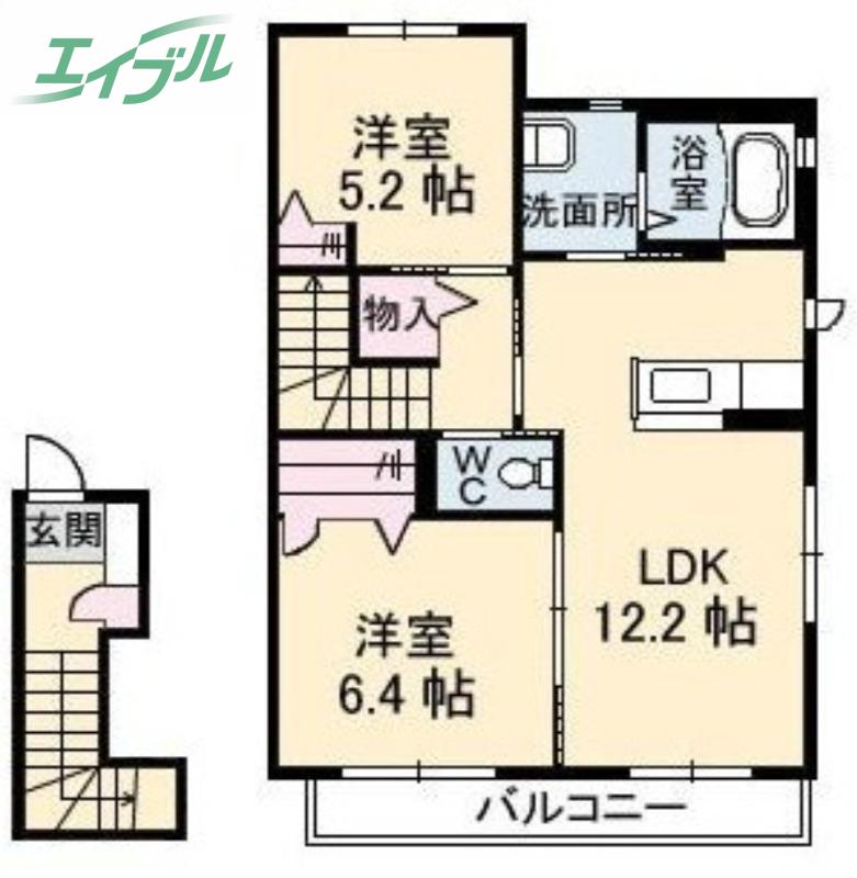 パティオC(2LDK/2階)の間取り写真
