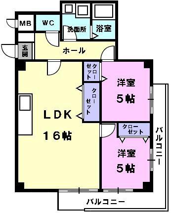 サンパレス(2LDK/2階)の間取り写真
